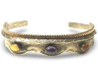 Native American Sterling Gemstone Cuff Bracelet