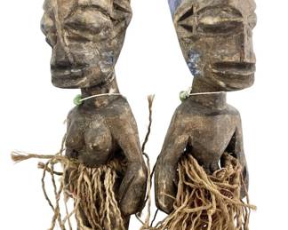 2pc Primative Carved African Wooden Ibeji Figures