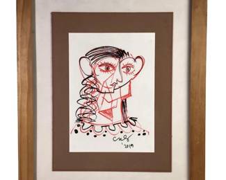 Signed George Condo Abstract Ink Drawing on Paper