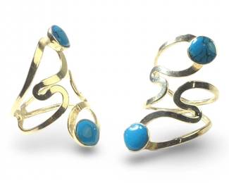 (2) Silver Swirl Simulated Turquoise Rings