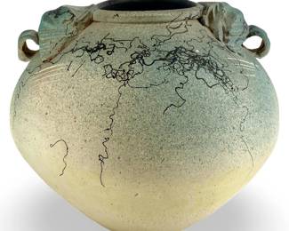 Signed Aria Horsehair Pottery Raku Vase