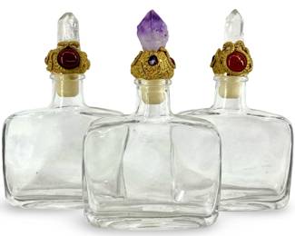 3pc Glass Decanters with Quartz/Amethyst Stoppers