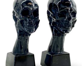 Black Obsidian Hand Holding Skull Carving