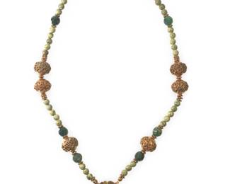 Handmade Copper Bead Jade Pendant Necklace