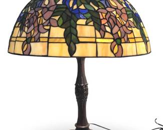 Large Tiffany Style Stained Glass Purple Lamp