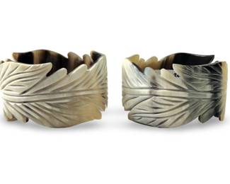 (2) Carved Buffalo Horn Leaf Cuff Bracelets