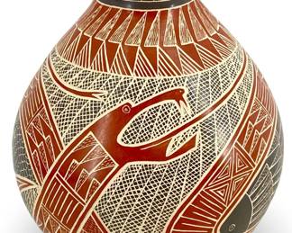Signed Elev Terio Pina Native American Etched Vase