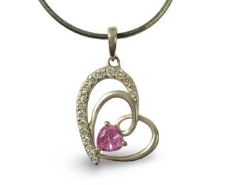 Sterling Heart-Shaped Sapphire Diamond Necklace