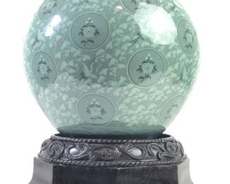 Signed Korean Celadon Crane Vase With Stand