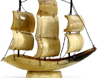 Carved Horn Sailboat Sculpture