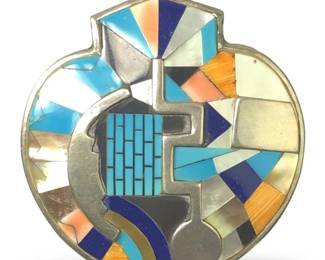 Sterling Multi Stone Inlay Mosaic Pin Pendant