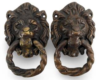 Vintage Bronzed Brass Lion Door Knockers