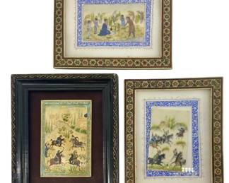 Vintage Middle East Bone Persian Framed Paintings
