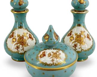 3pc Vintage Limoges Porcelain Jar and Decanters