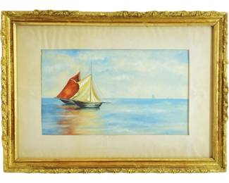 Agnes Otto Signed Watercolor Sailboat