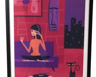Josh Agle Shag The Good Listener Serigraph on Silk