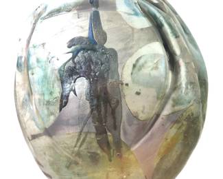 Large Hand Glazed Abstract Ceramic Raku Vessel