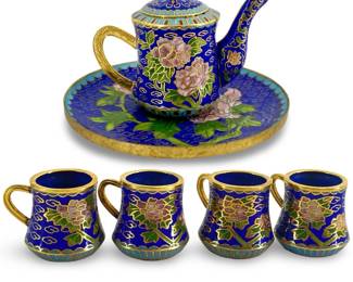 Miniature Brass Cloisonné Tea Set