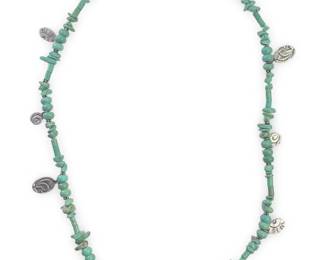 Long Turquoise Beaded Heart Charm Necklace