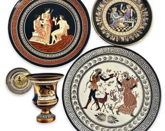 5pc Hand Painted Greek Plates & Goblet
