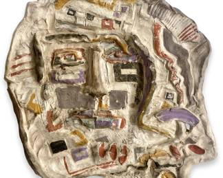 Signed Sculpted Ceramic Abstract Face Wall Art