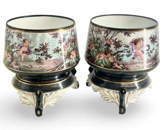 2pc Hand Painted Porcelain Bowls on Stands