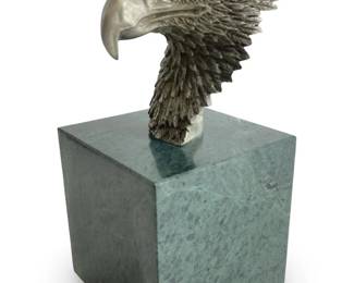 B. Austin Signed Metal Eagle Bust on Marble