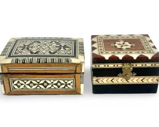 2pc Vintage Inlaid Wood Marquetry Trinket Boxes