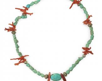 Native American Turquoise Coral Branch Necklace