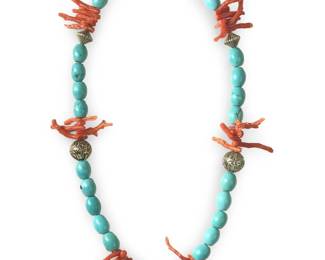 Handmade Sicilian Turquoise Coral Branch Necklace