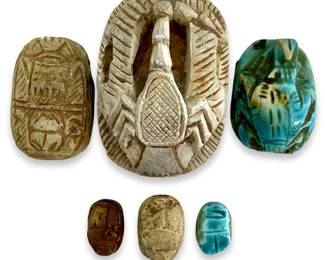6pc Old Hand Carved Stone Scarabs
