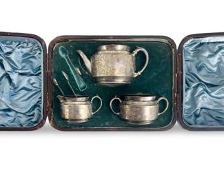 1901 De Beers Etched Sterling Tea Set in Case