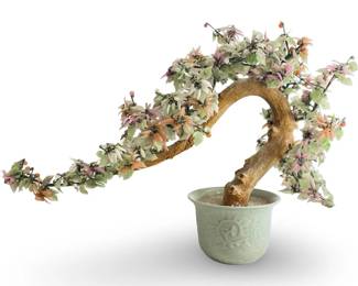 Huge Chinese Jade & Gemstone Bonsai Tree