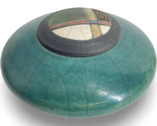 Turquoise Crackle Glaze Raku-Fired Jar