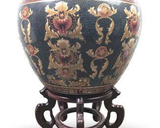 Large Royal Satsuma Fishbowl Planter W/Stand