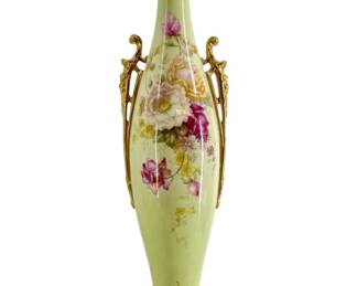 Tall Green Royal Worcester Porcelain Vase