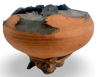 Vintage Footed Clay Sculptural Pot
