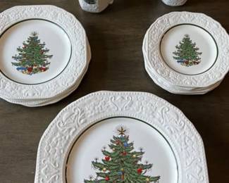 Compared to eBay: Cuthbertson Christmas Tree China - $1450.00 - 6 Dinner Plates 6 Bread & Butter Plates 4 Salad Plates 4 Coffee Cups