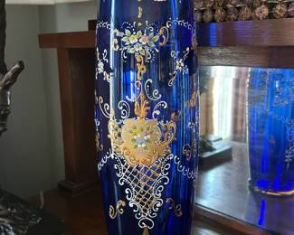 Murano Colbalt Blue Vase with Gold Gilt Accents
