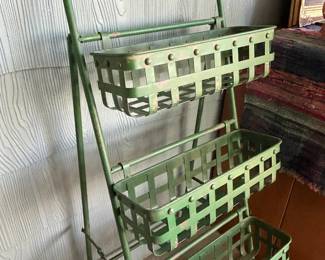 Vintage 3 tier Folding Metal Basket Stand