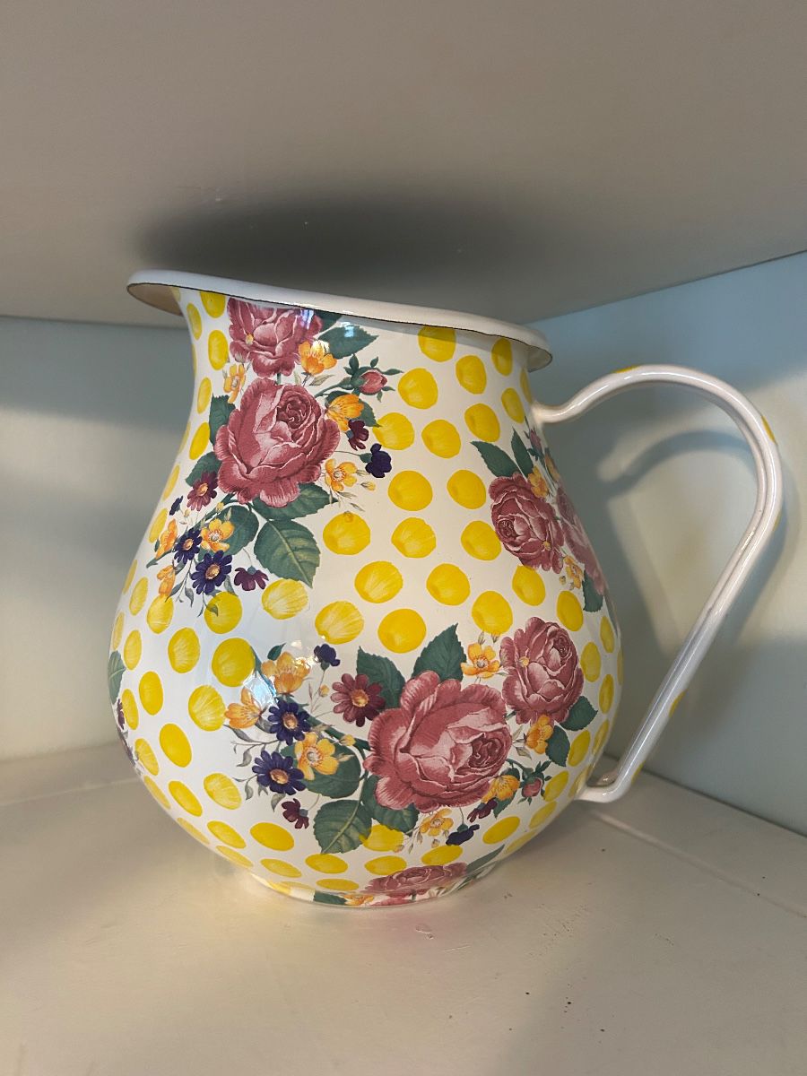 MacKenzie Childs Buttercup Enamel 3 Qt Pitcher