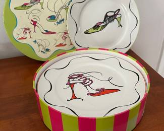 Vintage Rosanna Studio Colorful High Heel Shoe Dessert Plate Set