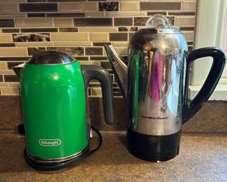 De'Longhi kMix green electric kettle, Hamilton Beach Stainless Steel Coffee Percolator