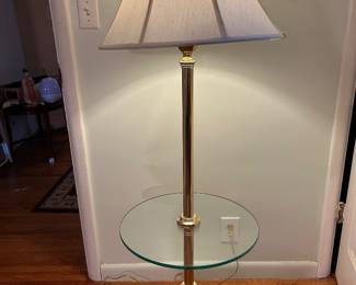 MCM brass floor lamp with an integrated glass tray table