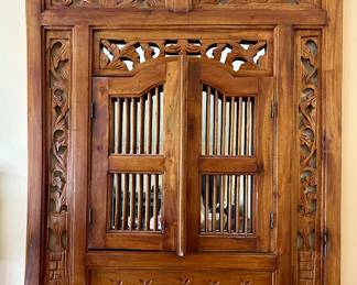 Vintage Balinese Carved Teak Window Mirror