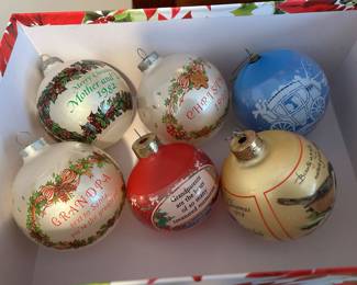 vintage Hallmark Keepsake glass ball ornaments from various years, including 1979, 1981, 1982, 1988, and 1990