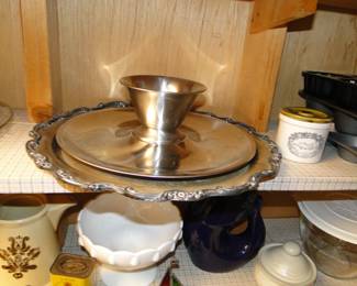 Chips and Dip plate, and large silver styled platter