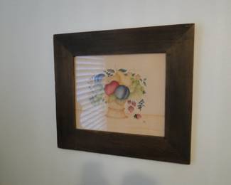 Large wooden framed plum, and peach, and strawberry print