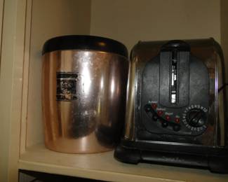 From left to right, a canister, and a toaster
