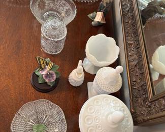Milk glass & crystal pieces 